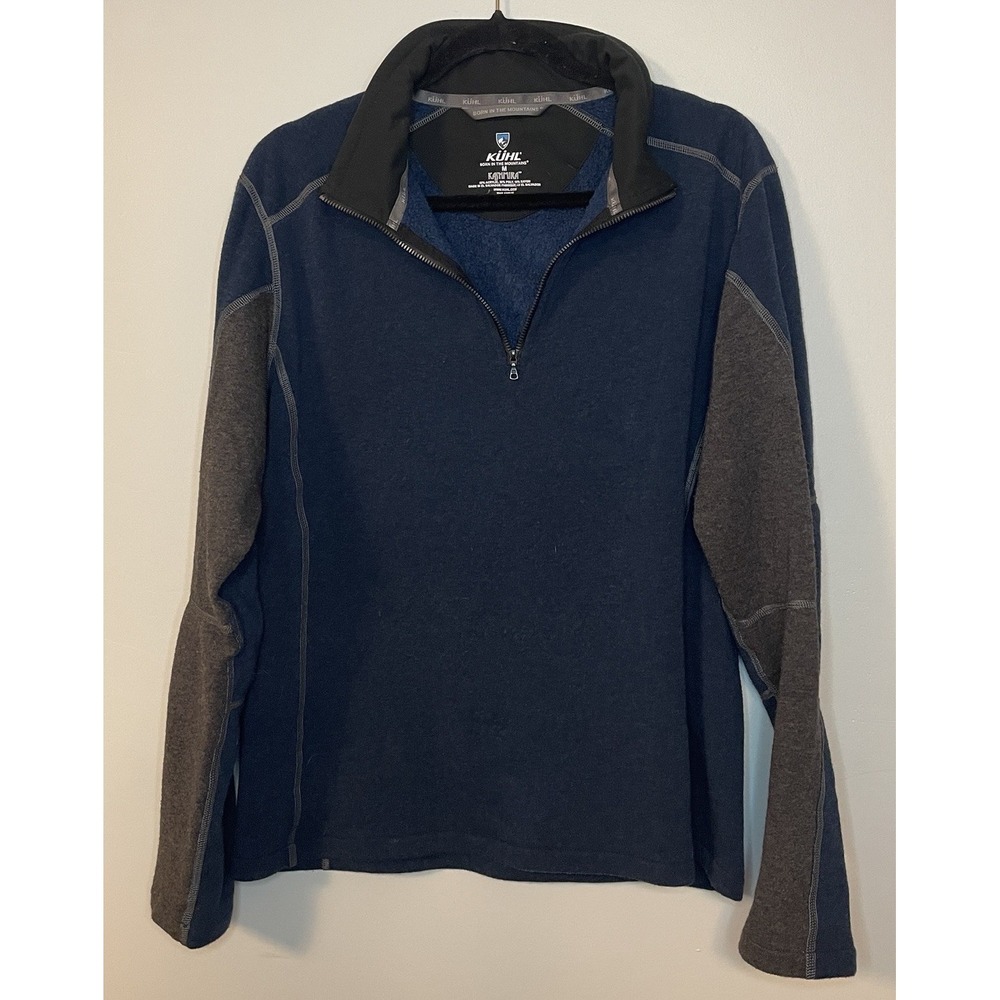 Kuhl Kashmira Sweater Men's M Pullover 1/4 Zip Navy Blue Gray Fleece Outdoor